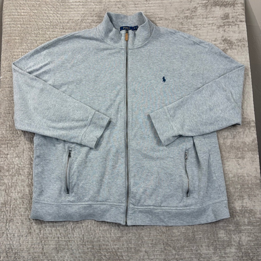 Polo Ralph Lauren Estate Rib Full Zip Jacket Gray Mens‎ 2XB Big Tall Cotton Mock